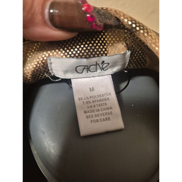 Cache Metallic Animal Print Button-Up Blouse sz M - Picture 5 of 5